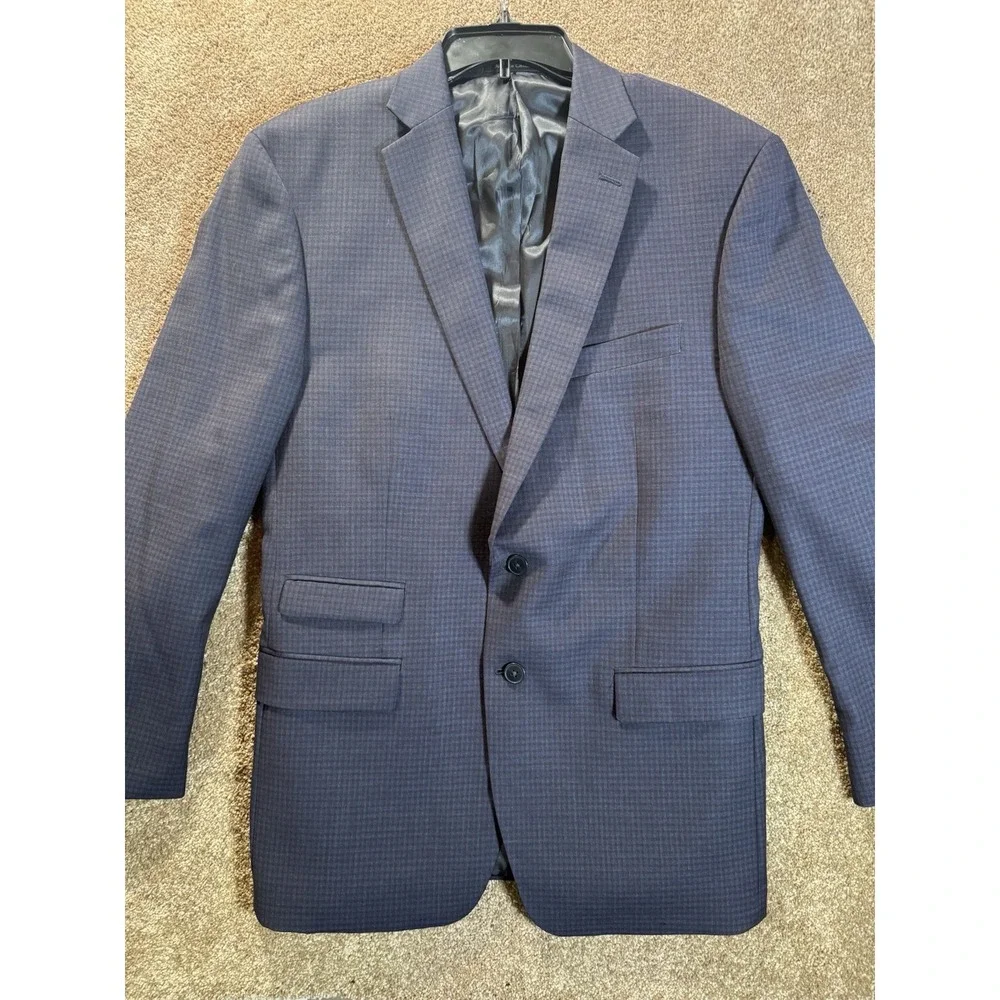CALVIN KLEIN Mens Blue Black Check Two button Sport Coat Suit Jacket blazer 42 B